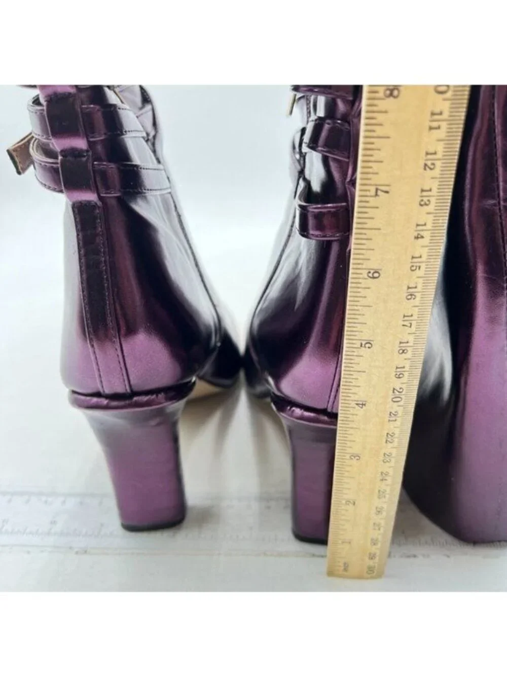 FSJ Women Fashion Knee High Long Boots Pull On Closed Toe Chunky Mid Heel Purple